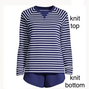 LANDSEND Women's Plus Waffle Pajama Set Long Sleeve T-Shirt and Shorts Cotton